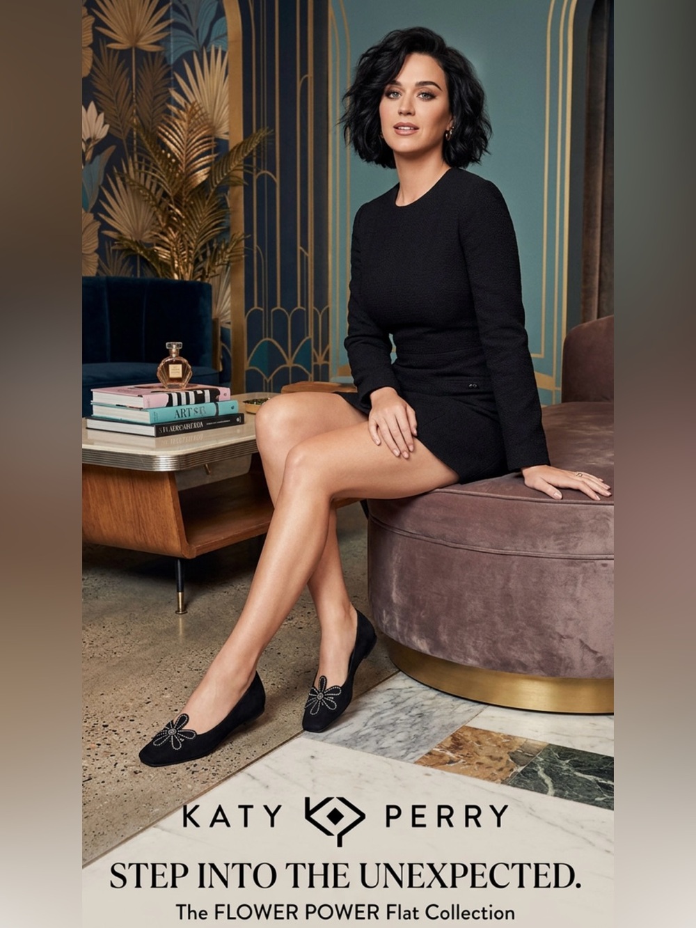 New ~ Katy Perry Collections Black Evie Daisy Embellished Flower Flats ~ Size 10